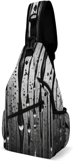 Sling Bag Crossbody Backpack for Men Women Black Ink Drops Chest Bag Crossbody Bag for Travel Sport Running