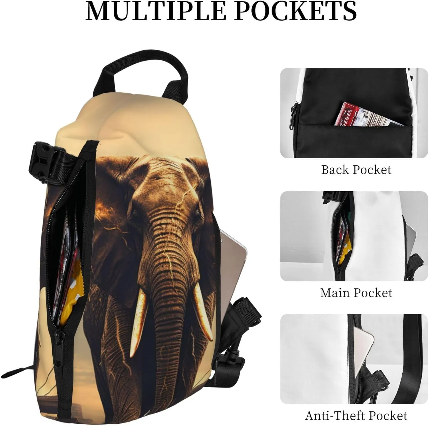 Sling Bag Crossbody Backpack for Men Women Elephant On A Bridge Chest Bag Crossbody Bag for Travel Sport Running
