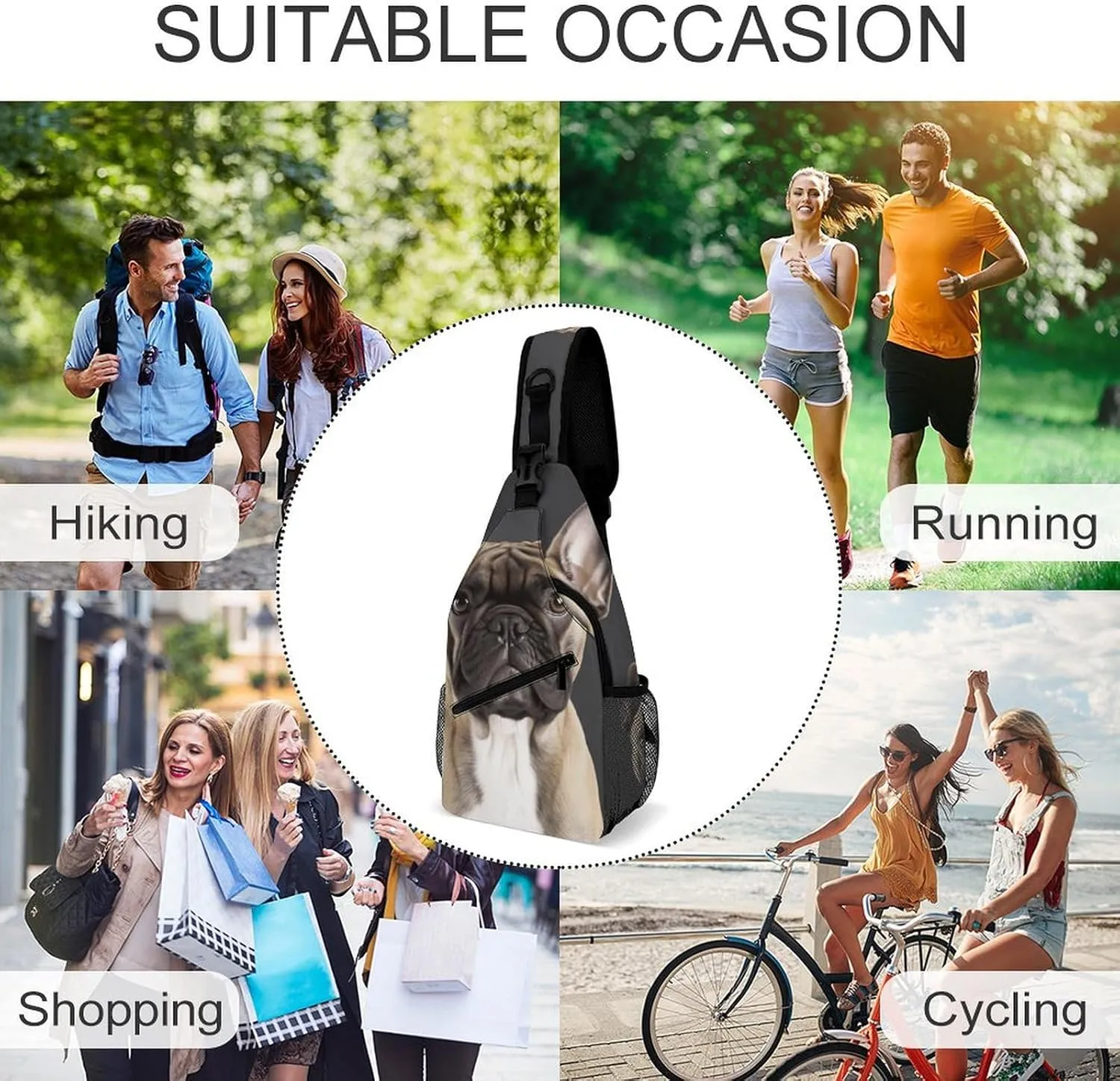 Sling Bag Crossbody Backpack for Men Women French Bulldog Chest Bag Crossbody Bag for Travel Sport Running