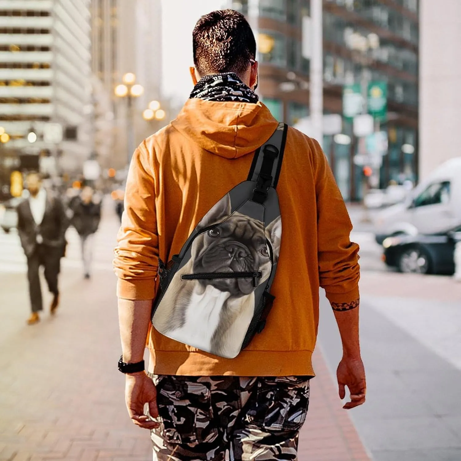 Sling Bag Crossbody Backpack for Men Women French Bulldog Chest Bag Crossbody Bag for Travel Sport Running