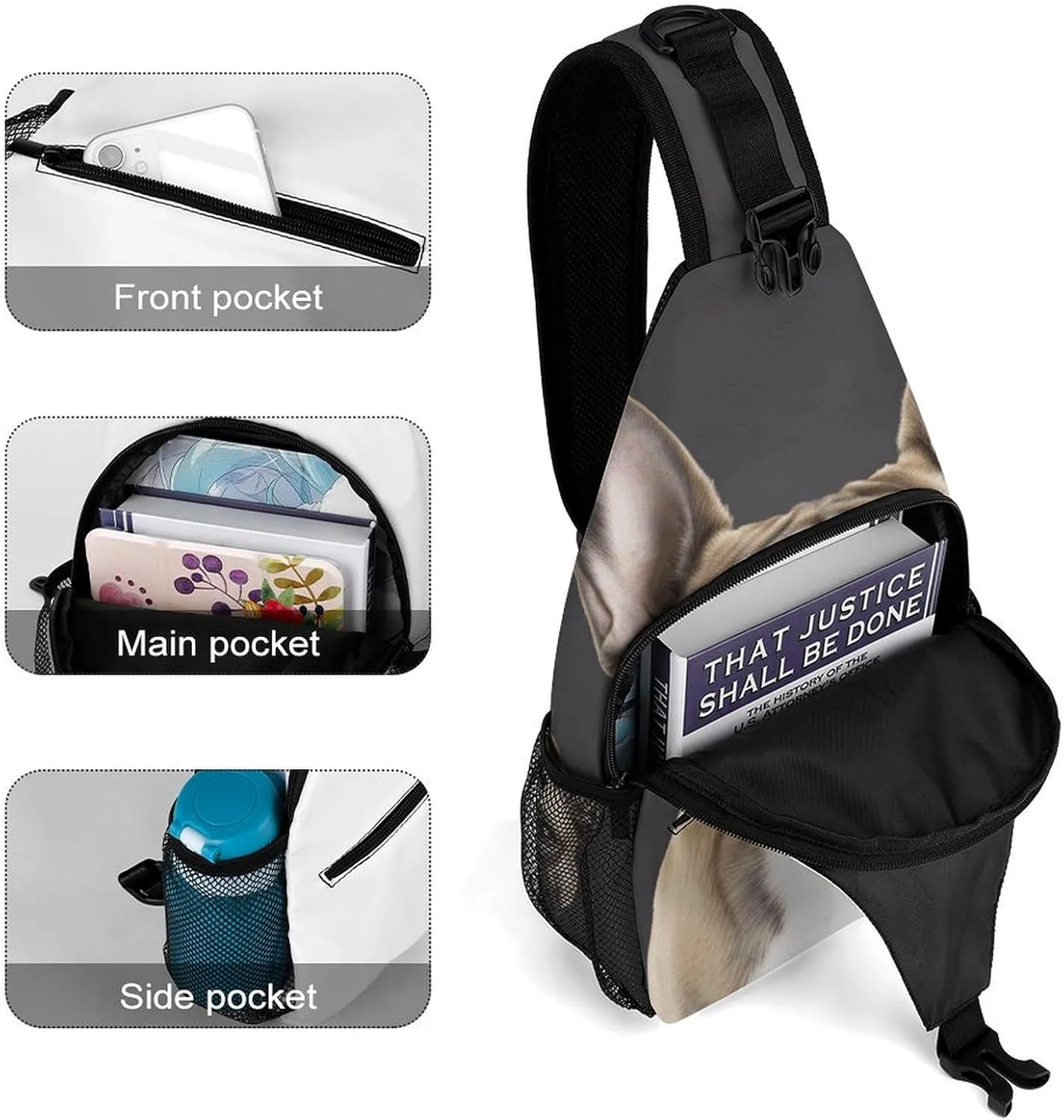 Sling Bag Crossbody Backpack for Men Women French Bulldog Chest Bag Crossbody Bag for Travel Sport Running