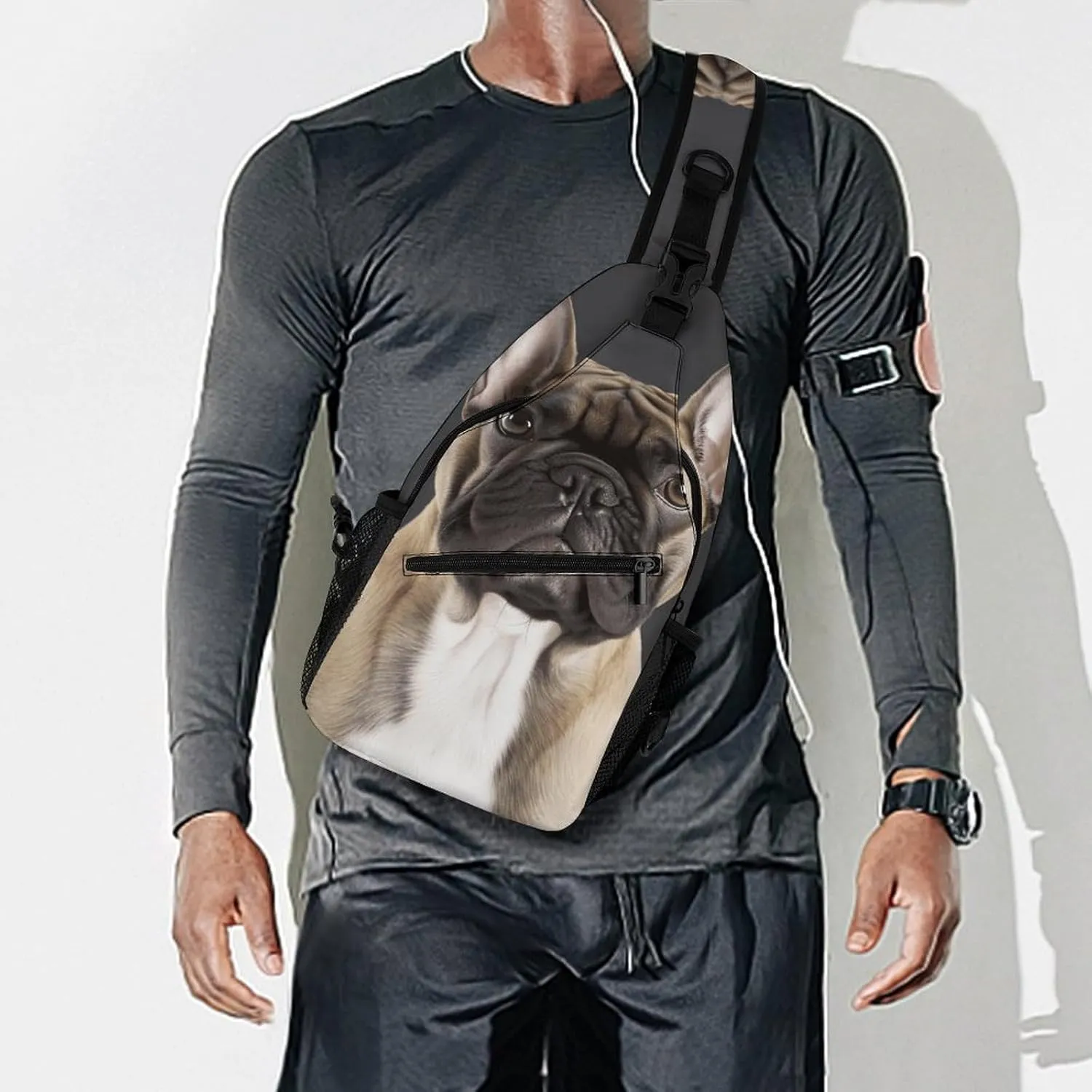 Sling Bag Crossbody Backpack for Men Women French Bulldog Chest Bag Crossbody Bag for Travel Sport Running