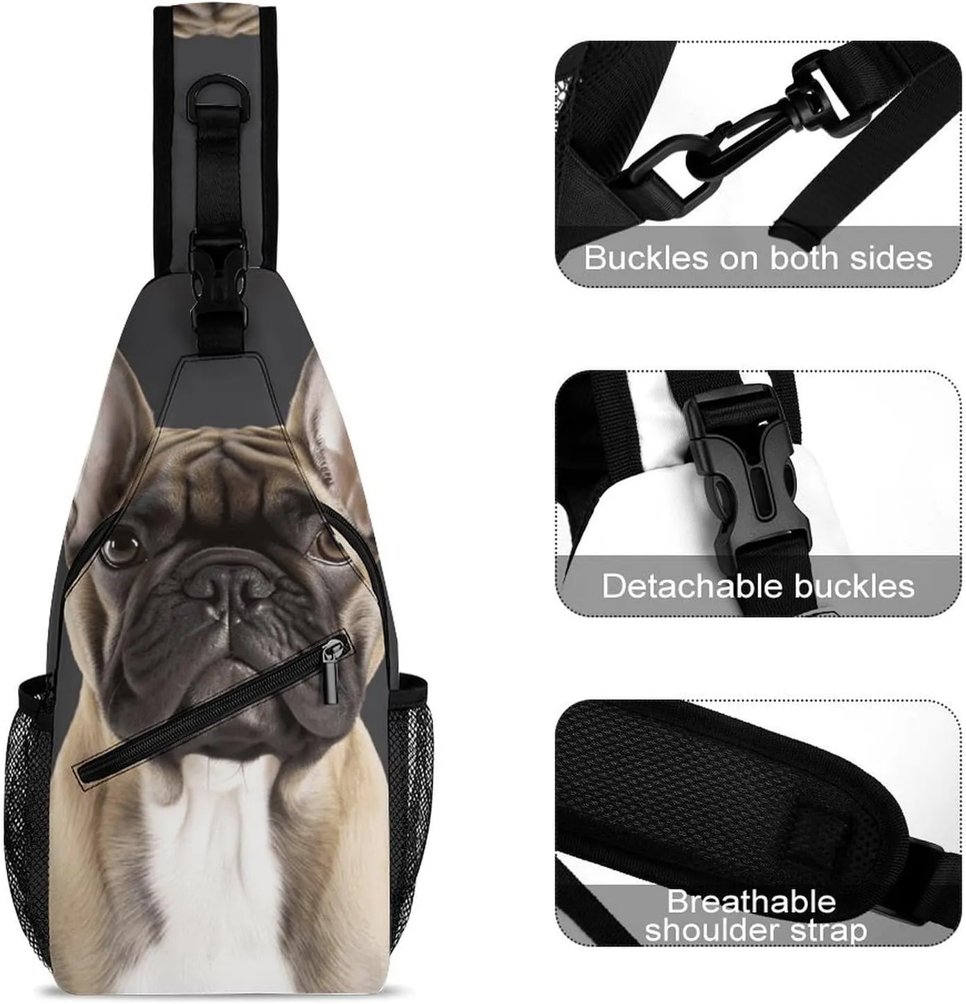 Sling Bag Crossbody Backpack for Men Women French Bulldog Chest Bag Crossbody Bag for Travel Sport Running