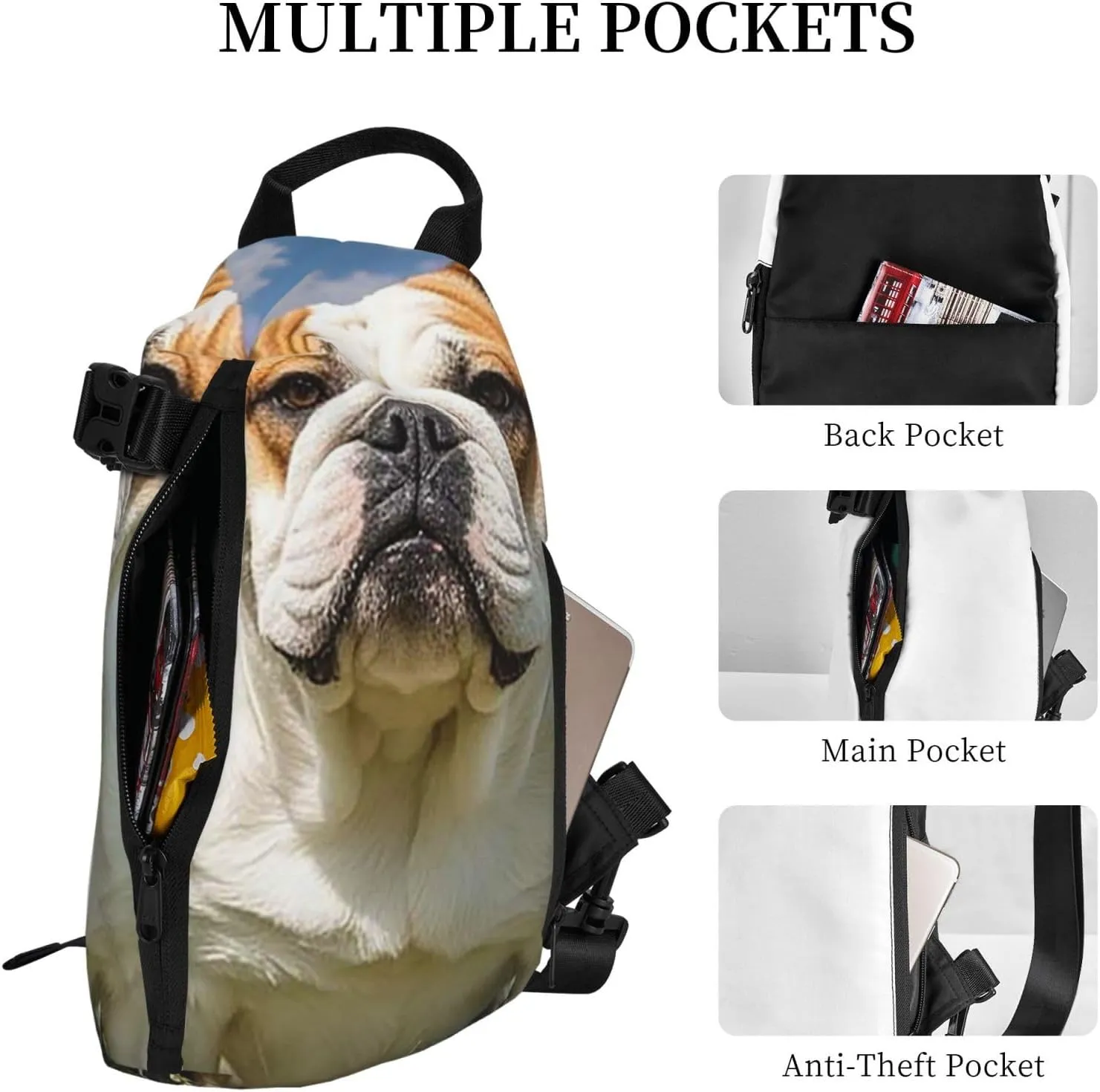 Sling Bag Crossbody Backpack for Men Women Funny English Bulldog22 Chest Bag Crossbody Bag for Travel Sport Running
