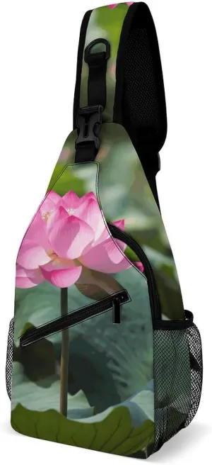 Sling Bag Crossbody Backpack for Men Women Lotu Flowers Chest Bag Crossbody Bag for Travel Sport Running
