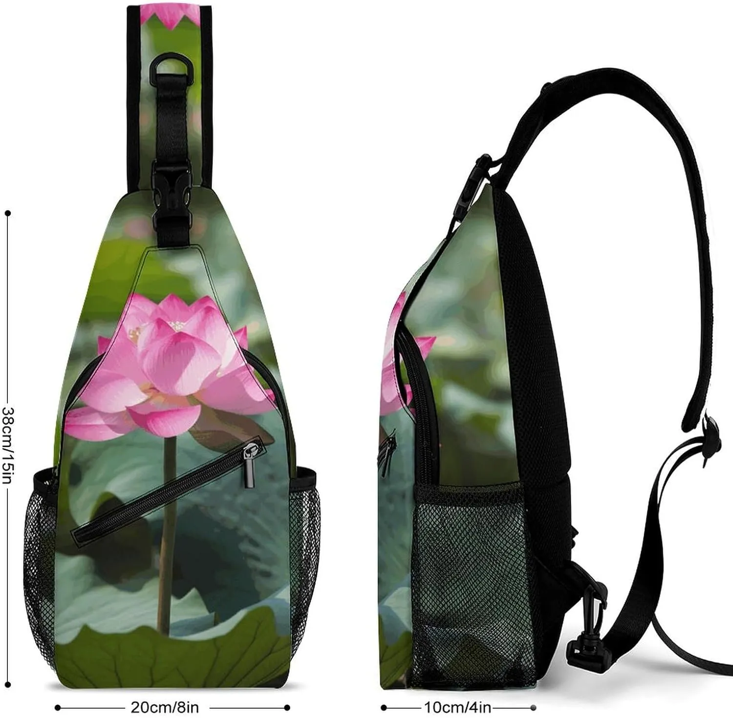 Sling Bag Crossbody Backpack for Men Women Lotu Flowers Chest Bag Crossbody Bag for Travel Sport Running