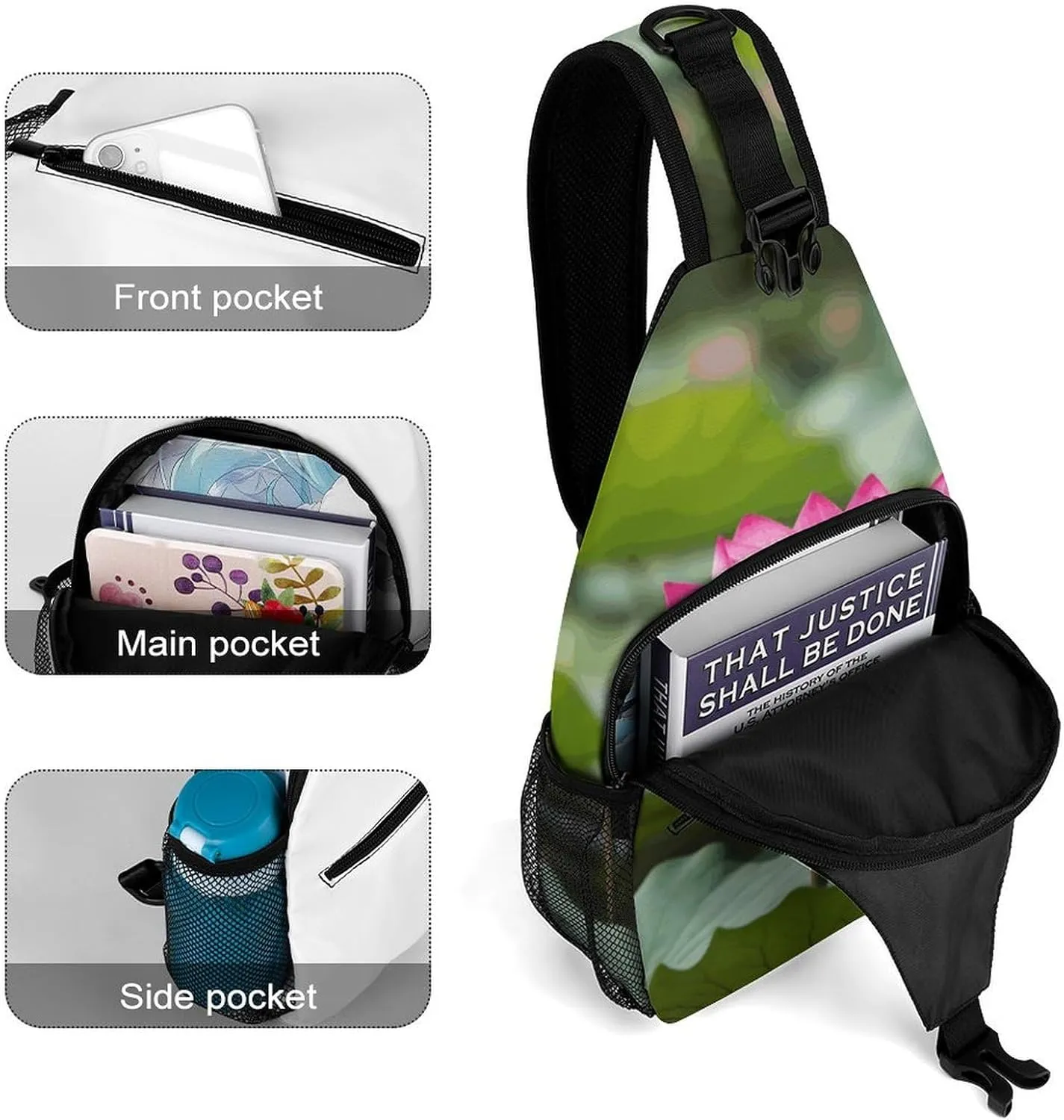 Sling Bag Crossbody Backpack for Men Women Lotu Flowers Chest Bag Crossbody Bag for Travel Sport Running
