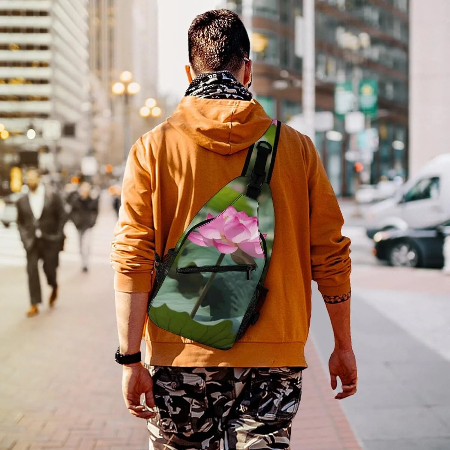 Sling Bag Crossbody Backpack for Men Women Lotu Flowers Chest Bag Crossbody Bag for Travel Sport Running