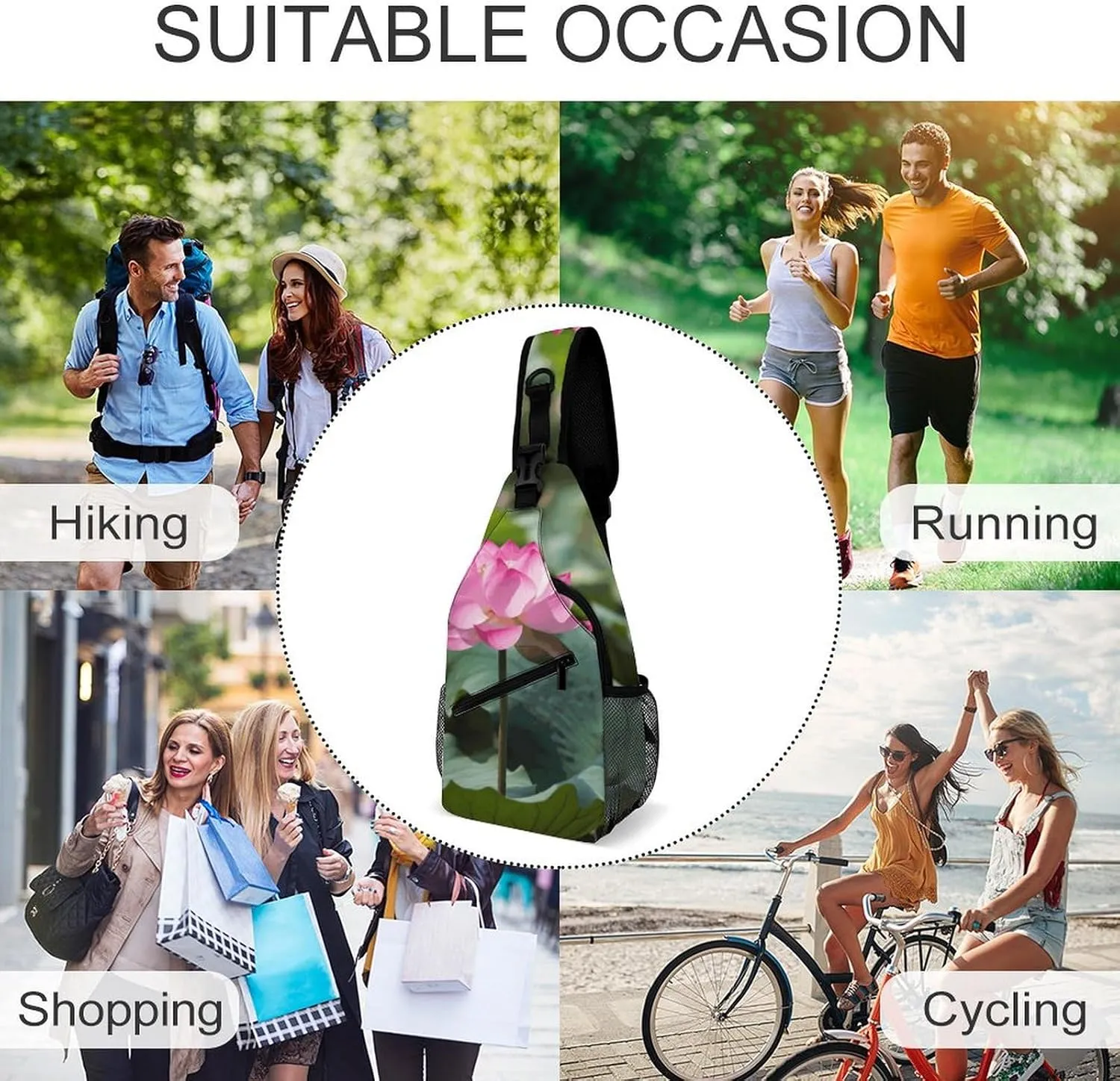 Sling Bag Crossbody Backpack for Men Women Lotu Flowers Chest Bag Crossbody Bag for Travel Sport Running