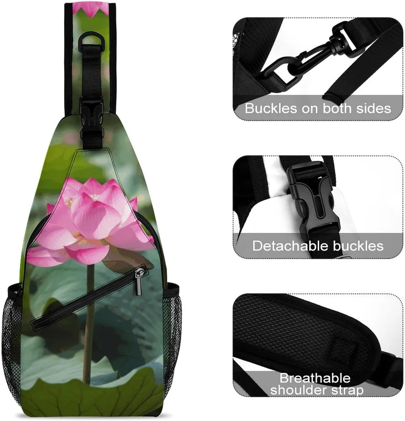 Sling Bag Crossbody Backpack for Men Women Lotu Flowers Chest Bag Crossbody Bag for Travel Sport Running