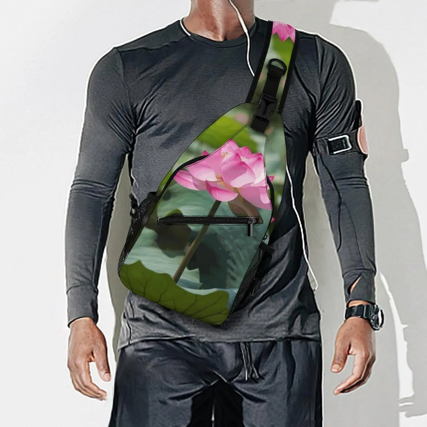 Sling Bag Crossbody Backpack for Men Women Lotu Flowers Chest Bag Crossbody Bag for Travel Sport Running