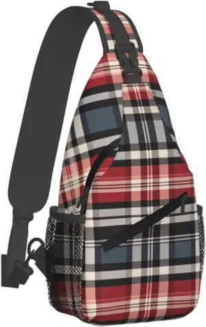 Sling Bag Crossbody Backpack for Men Women Old Plaid Checkered Chest Bag Crossbody Bag for Travel Sport Running