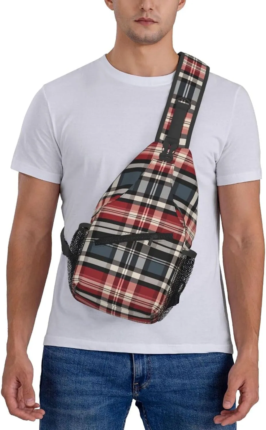 Sling Bag Crossbody Backpack for Men Women Old Plaid Checkered Chest Bag Crossbody Bag for Travel Sport Running