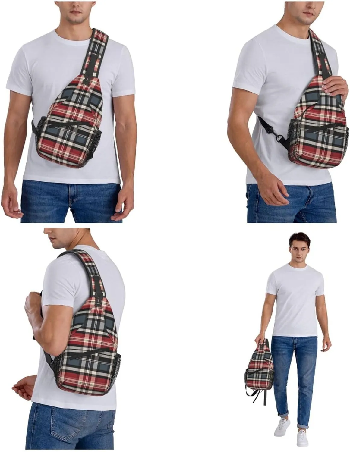 Sling Bag Crossbody Backpack for Men Women Old Plaid Checkered Chest Bag Crossbody Bag for Travel Sport Running
