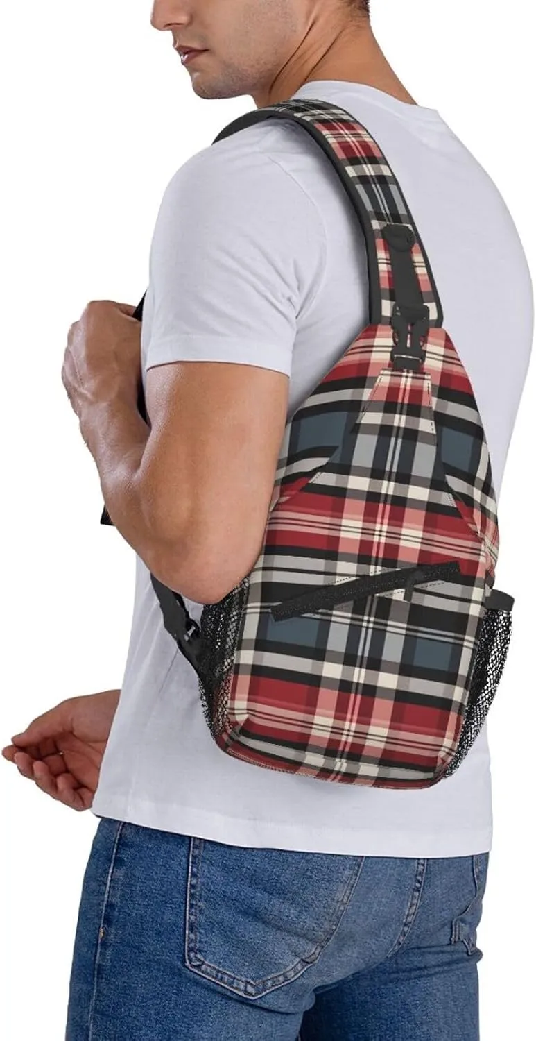 Sling Bag Crossbody Backpack for Men Women Old Plaid Checkered Chest Bag Crossbody Bag for Travel Sport Running