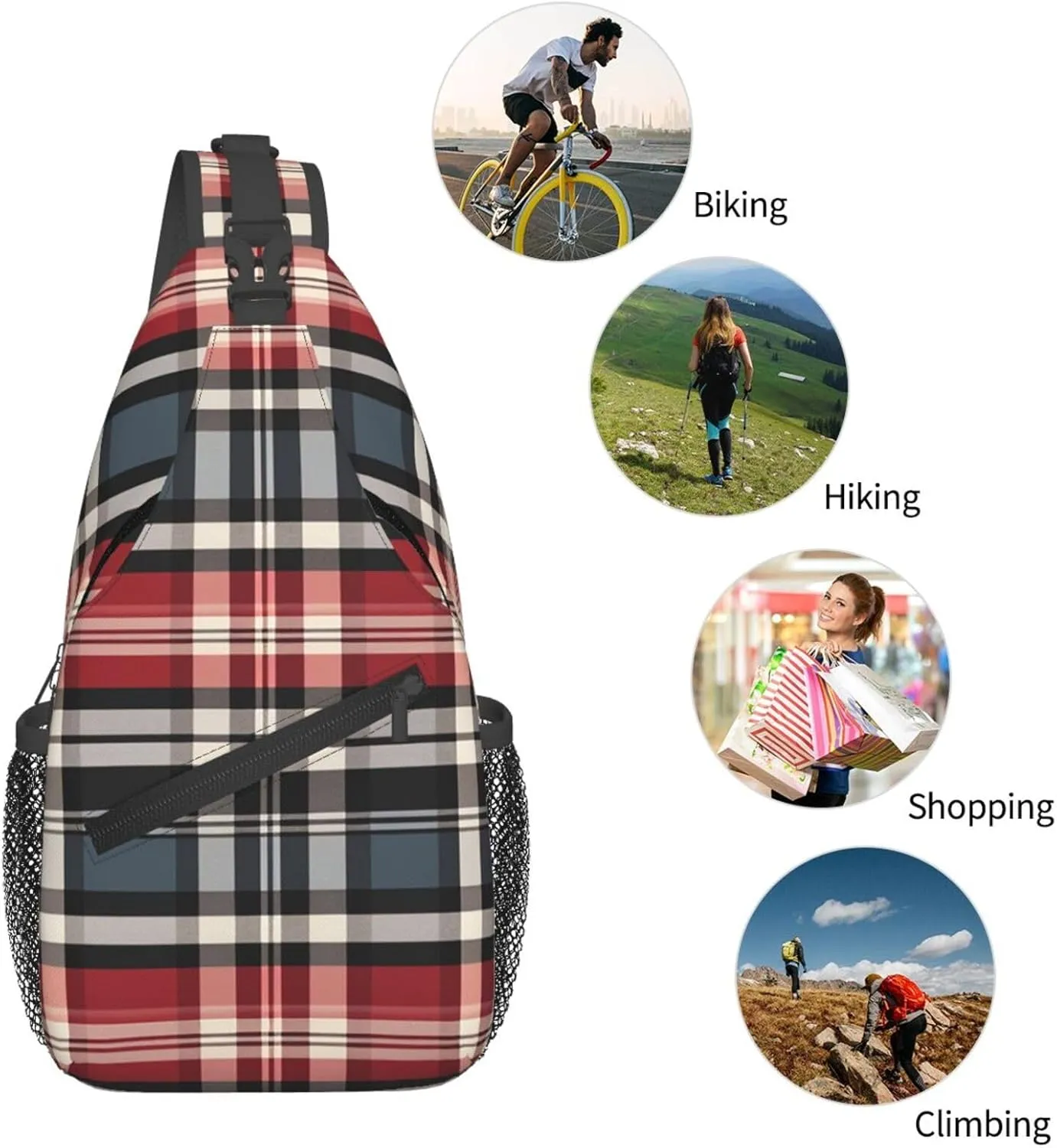 Sling Bag Crossbody Backpack for Men Women Old Plaid Checkered Chest Bag Crossbody Bag for Travel Sport Running