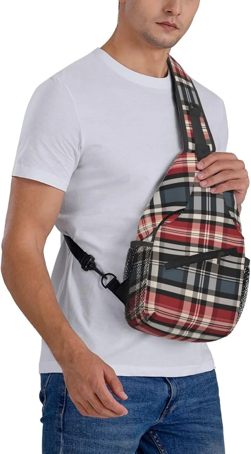 Sling Bag Crossbody Backpack for Men Women Old Plaid Checkered Chest Bag Crossbody Bag for Travel Sport Running