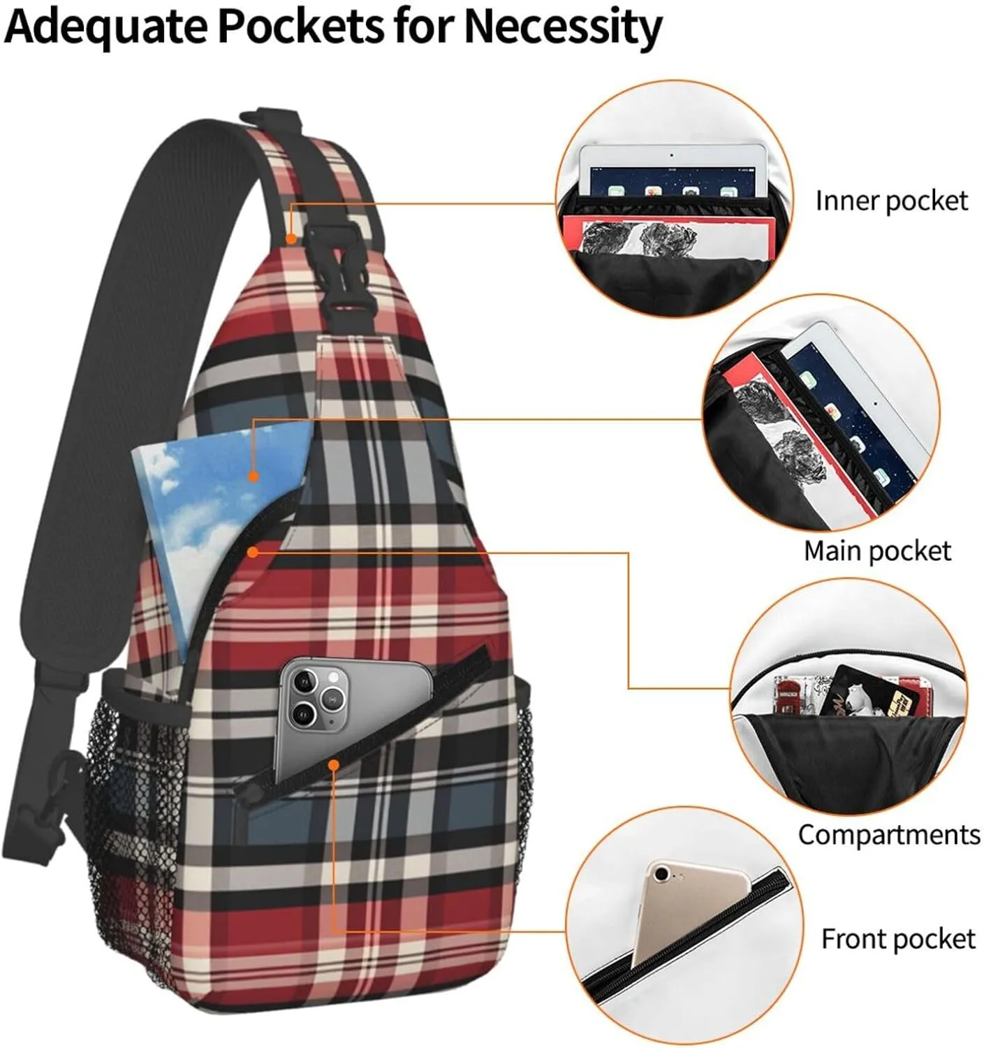 Sling Bag Crossbody Backpack for Men Women Old Plaid Checkered Chest Bag Crossbody Bag for Travel Sport Running