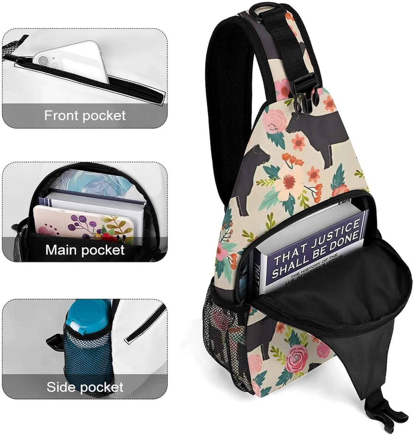 Sling Bag Crossbody Backpack for Men Women Show Steer Cows Cattle Chest Bag Crossbody Bag for Travel Sport Running