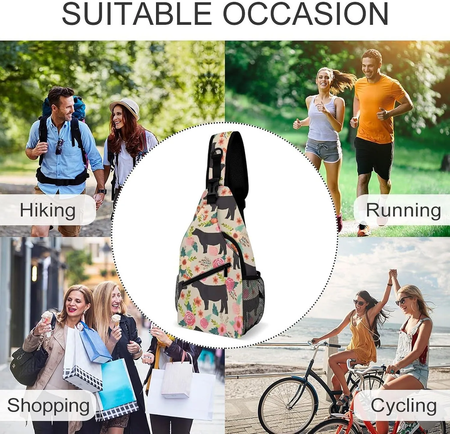 Sling Bag Crossbody Backpack for Men Women Show Steer Cows Cattle Chest Bag Crossbody Bag for Travel Sport Running