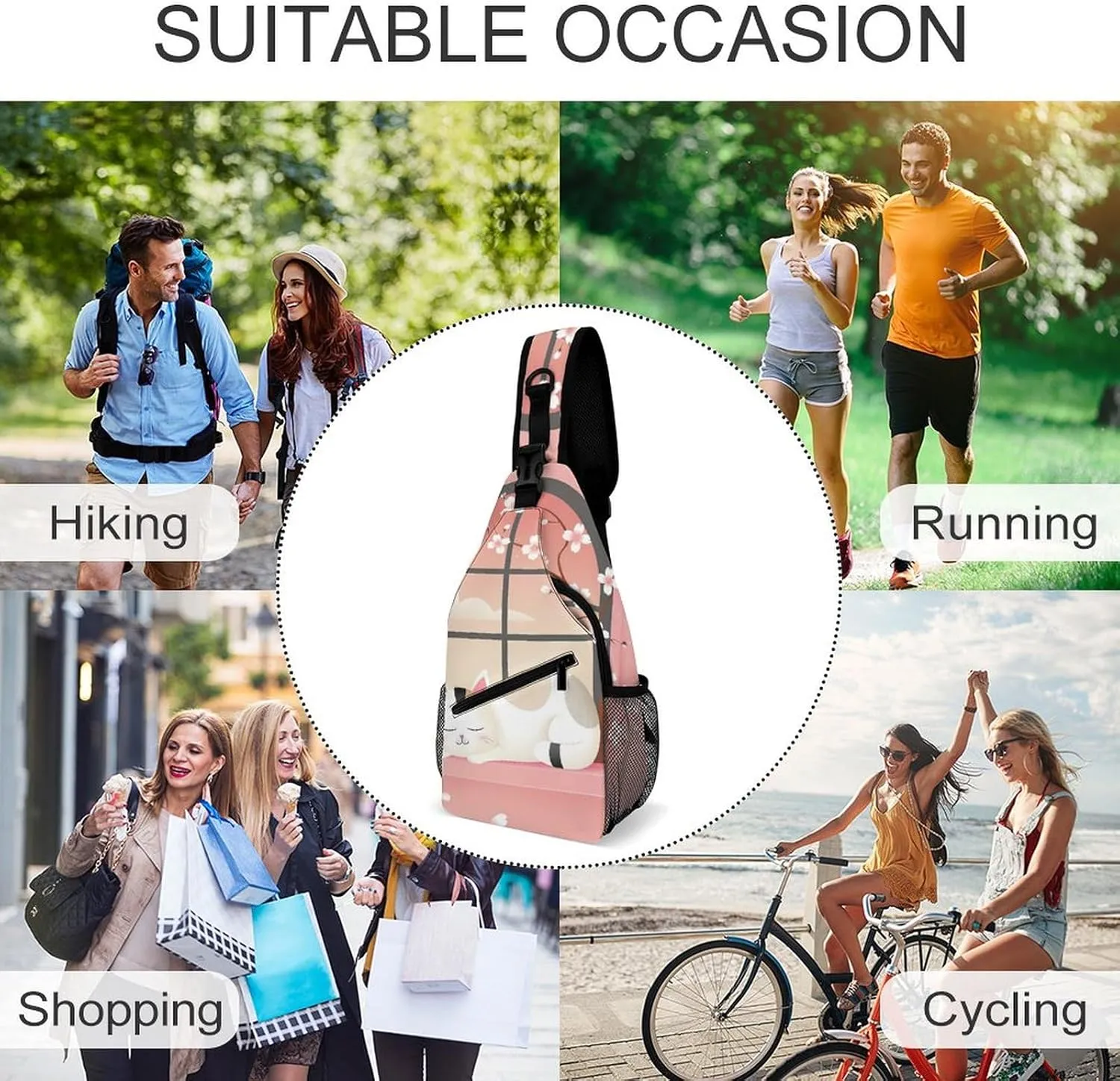 Sling Bag Crossbody Shoulder Bag Cross Chest Bag Cat on Windowsill Sling Backpack Travel Hiking Daypack
