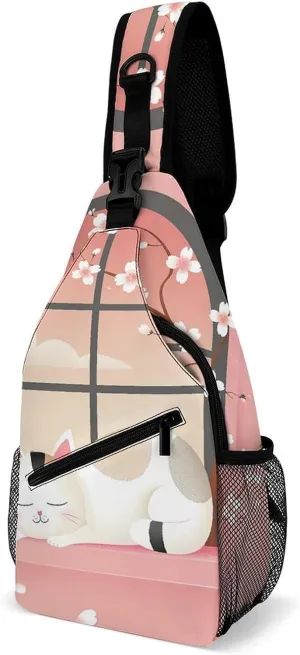 Sling Bag Crossbody Shoulder Bag Cross Chest Bag Cat on Windowsill Sling Backpack Travel Hiking Daypack