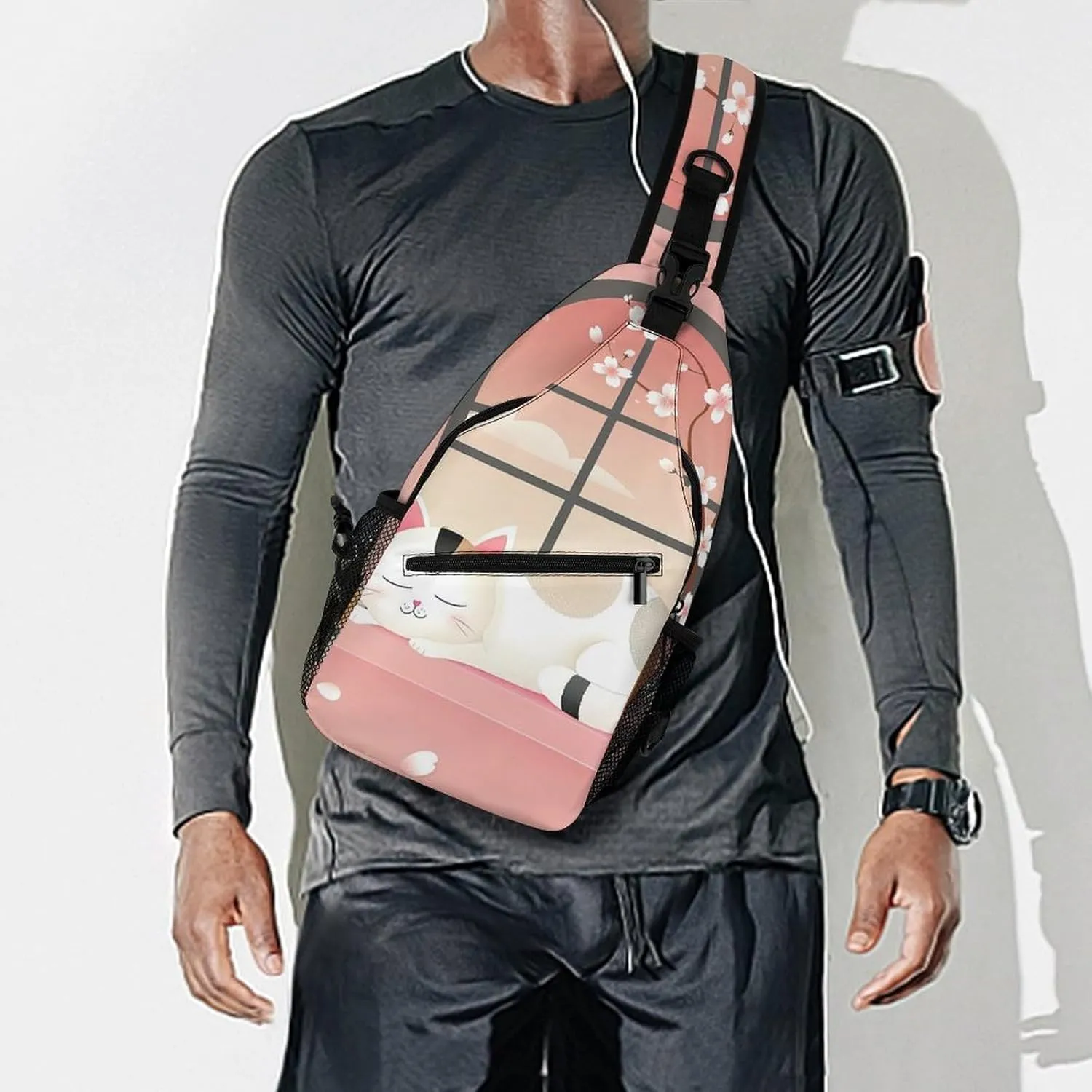 Sling Bag Crossbody Shoulder Bag Cross Chest Bag Cat on Windowsill Sling Backpack Travel Hiking Daypack