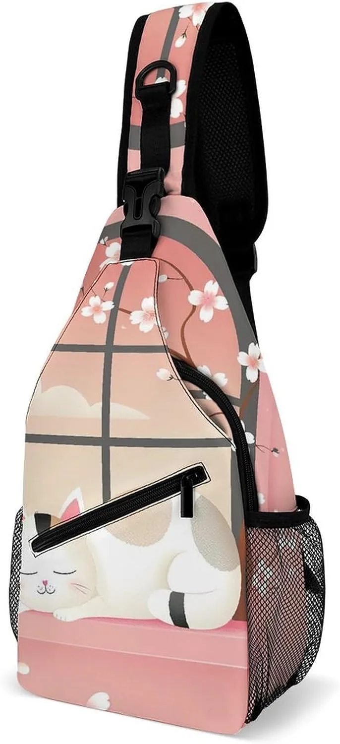 Sling Bag Crossbody Shoulder Bag Cross Chest Bag Cat on Windowsill Sling Backpack Travel Hiking Daypack