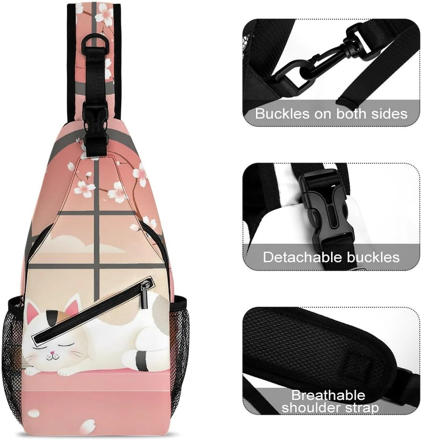 Sling Bag Crossbody Shoulder Bag Cross Chest Bag Cat on Windowsill Sling Backpack Travel Hiking Daypack