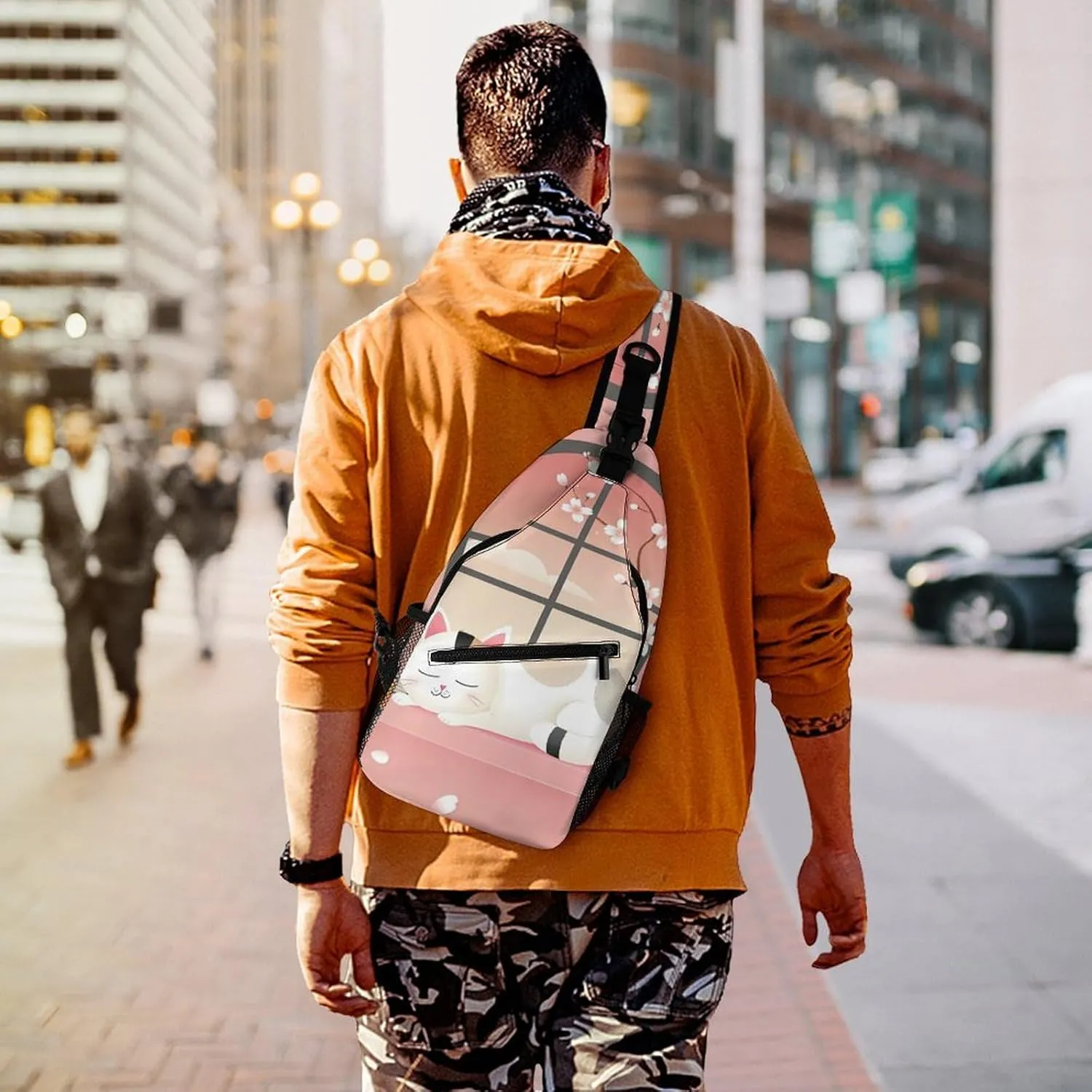 Sling Bag Crossbody Shoulder Bag Cross Chest Bag Cat on Windowsill Sling Backpack Travel Hiking Daypack