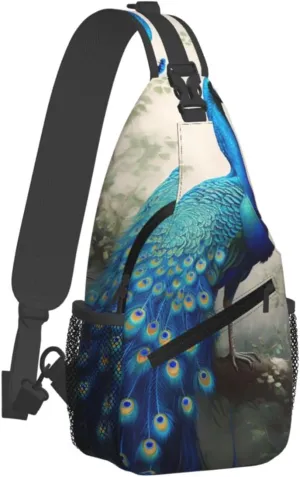 Sling Bag for Men Women Crossbody Backpack Blue Peacock Crossbody Bag Chest Bag for Travel Sport