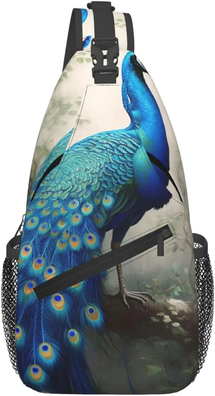 Sling Bag for Men Women Crossbody Backpack Blue Peacock Crossbody Bag Chest Bag for Travel Sport