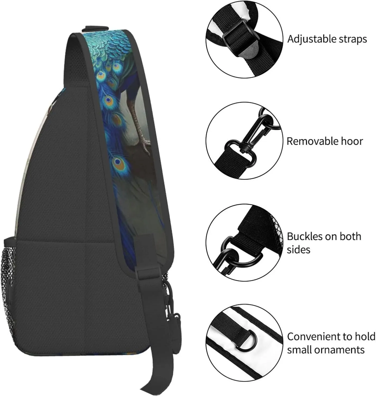 Sling Bag for Men Women Crossbody Backpack Blue Peacock Crossbody Bag Chest Bag for Travel Sport