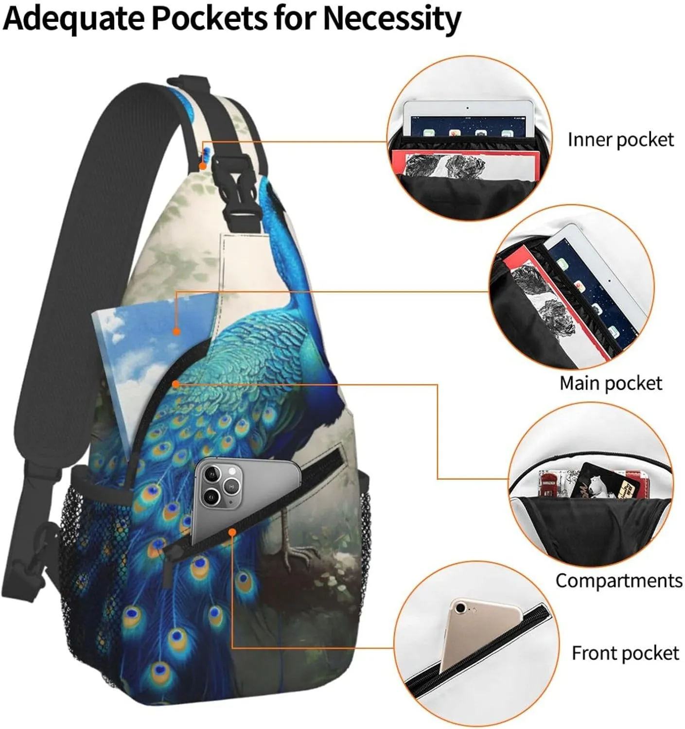 Sling Bag for Men Women Crossbody Backpack Blue Peacock Crossbody Bag Chest Bag for Travel Sport