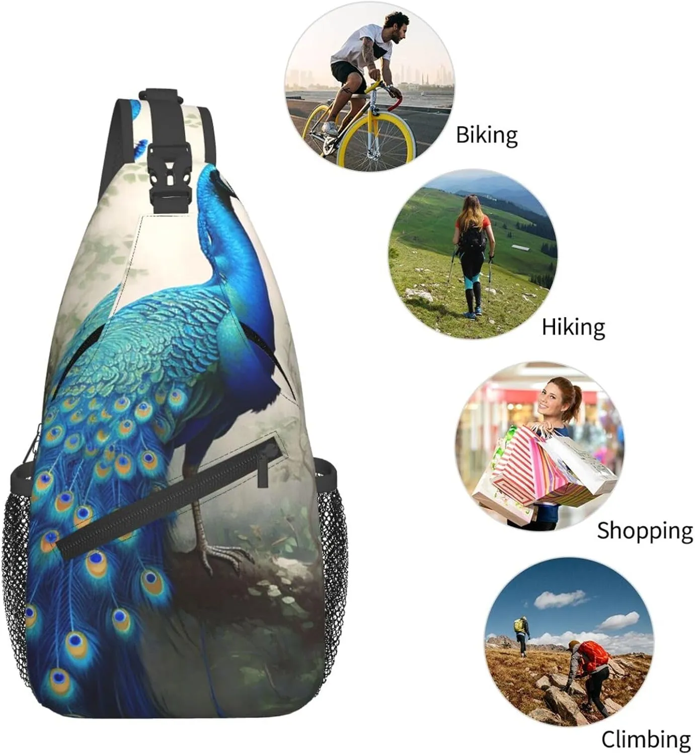 Sling Bag for Men Women Crossbody Backpack Blue Peacock Crossbody Bag Chest Bag for Travel Sport