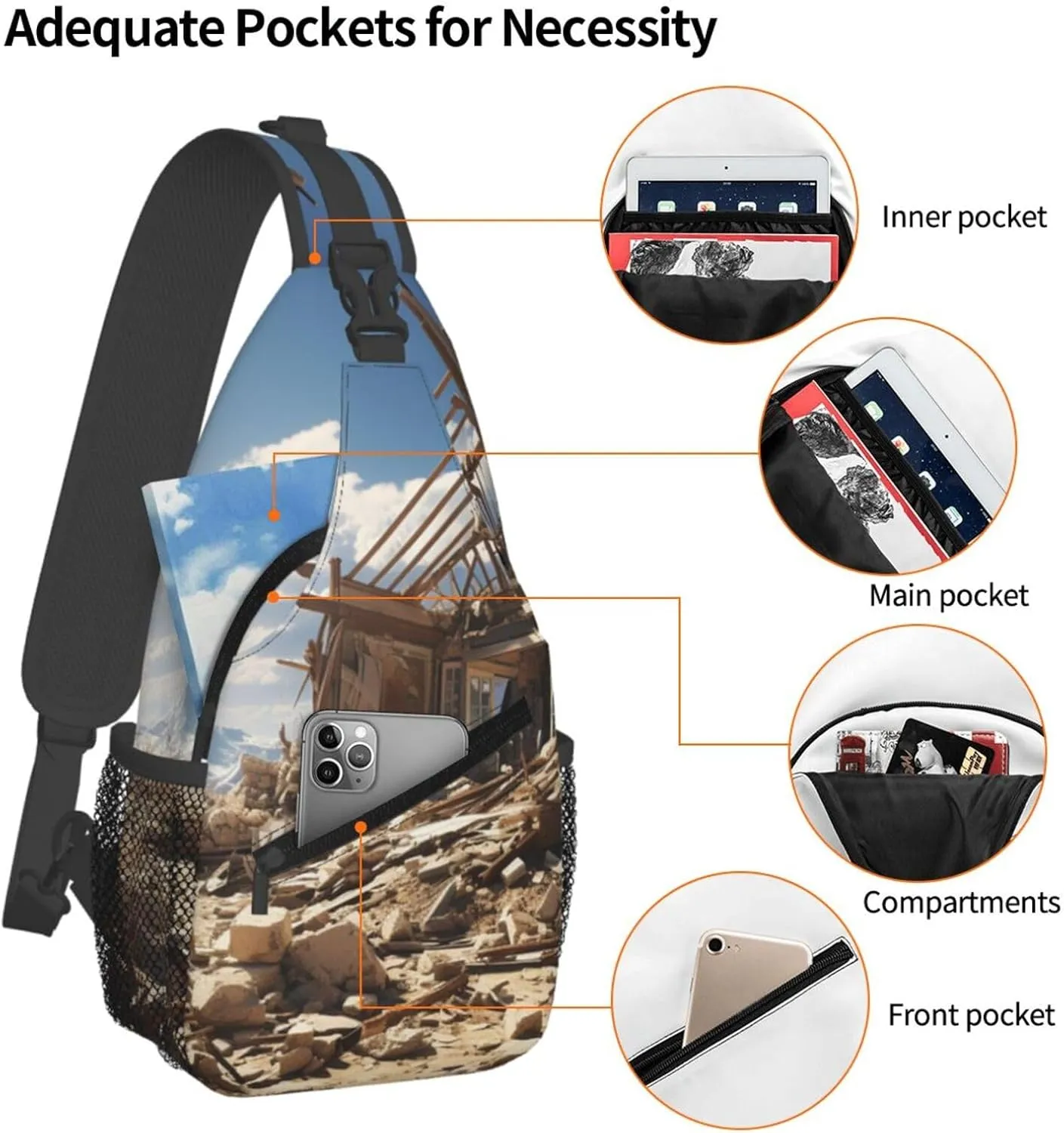 Sling Bag for Men Women Crossbody Backpack Collapsed house Crossbody Bag Chest Bag for Travel Sport