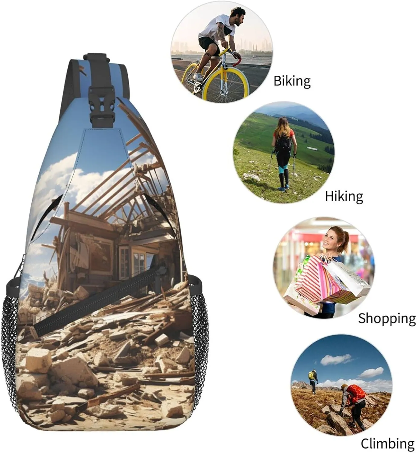 Sling Bag for Men Women Crossbody Backpack Collapsed house Crossbody Bag Chest Bag for Travel Sport