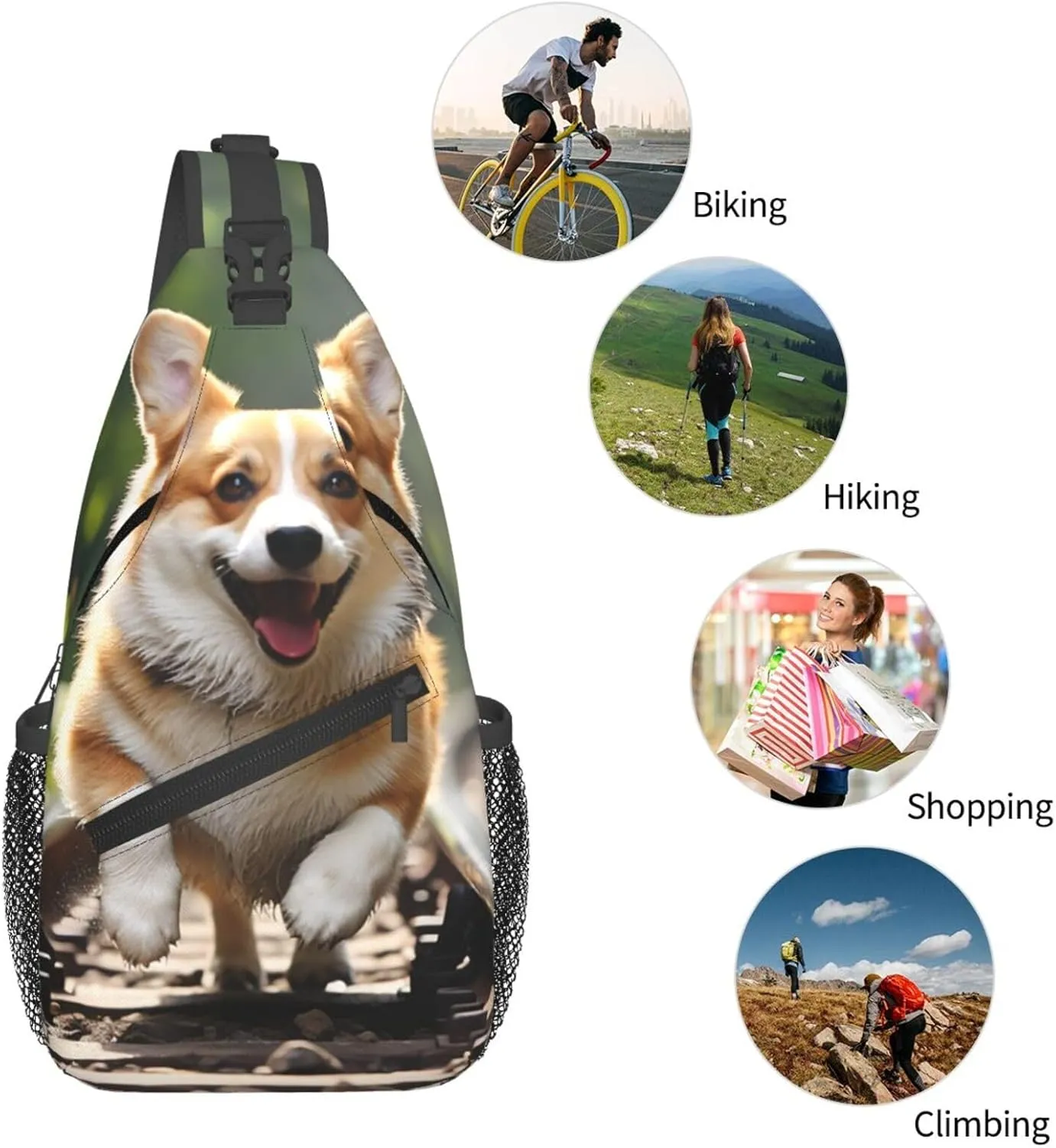 Sling Bag for Men Women Crossbody Backpack Corgi Dog Running on The Railroad Crossbody Bag Chest Bag for Travel Sport