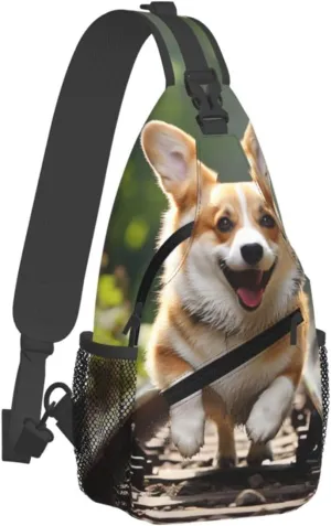 Sling Bag for Men Women Crossbody Backpack Corgi Dog Running on The Railroad Crossbody Bag Chest Bag for Travel Sport