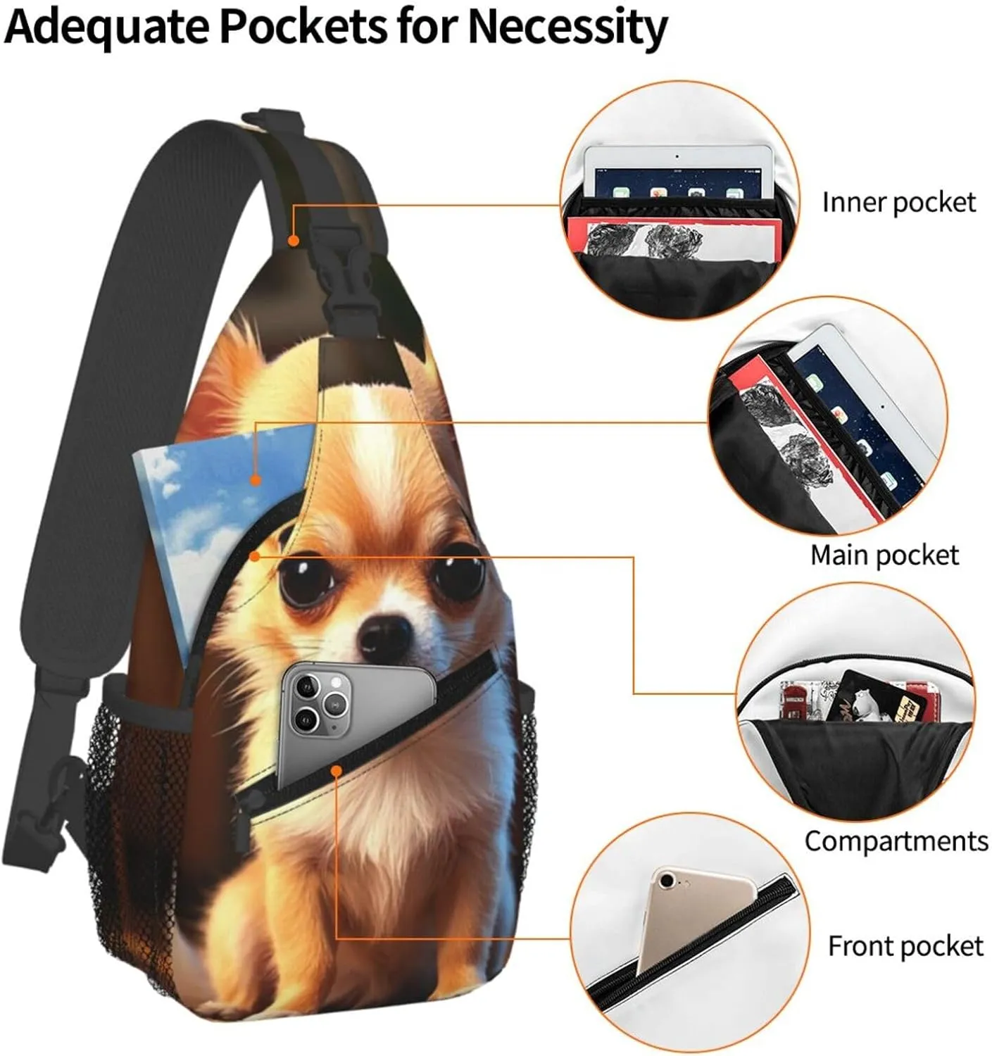 Sling Bag for Men Women Crossbody Backpack cute chihuahua Crossbody Bag Chest Bag for Travel Sport