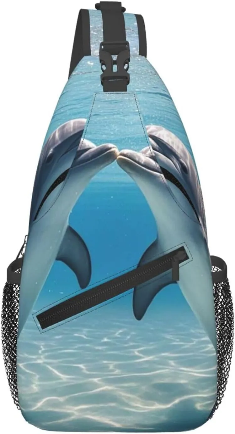 Sling Bag for Men Women Crossbody Backpack Dolphins in Love Crossbody Bag Chest Bag for Travel Sport