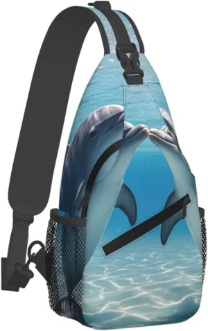 Sling Bag for Men Women Crossbody Backpack Dolphins in Love Crossbody Bag Chest Bag for Travel Sport