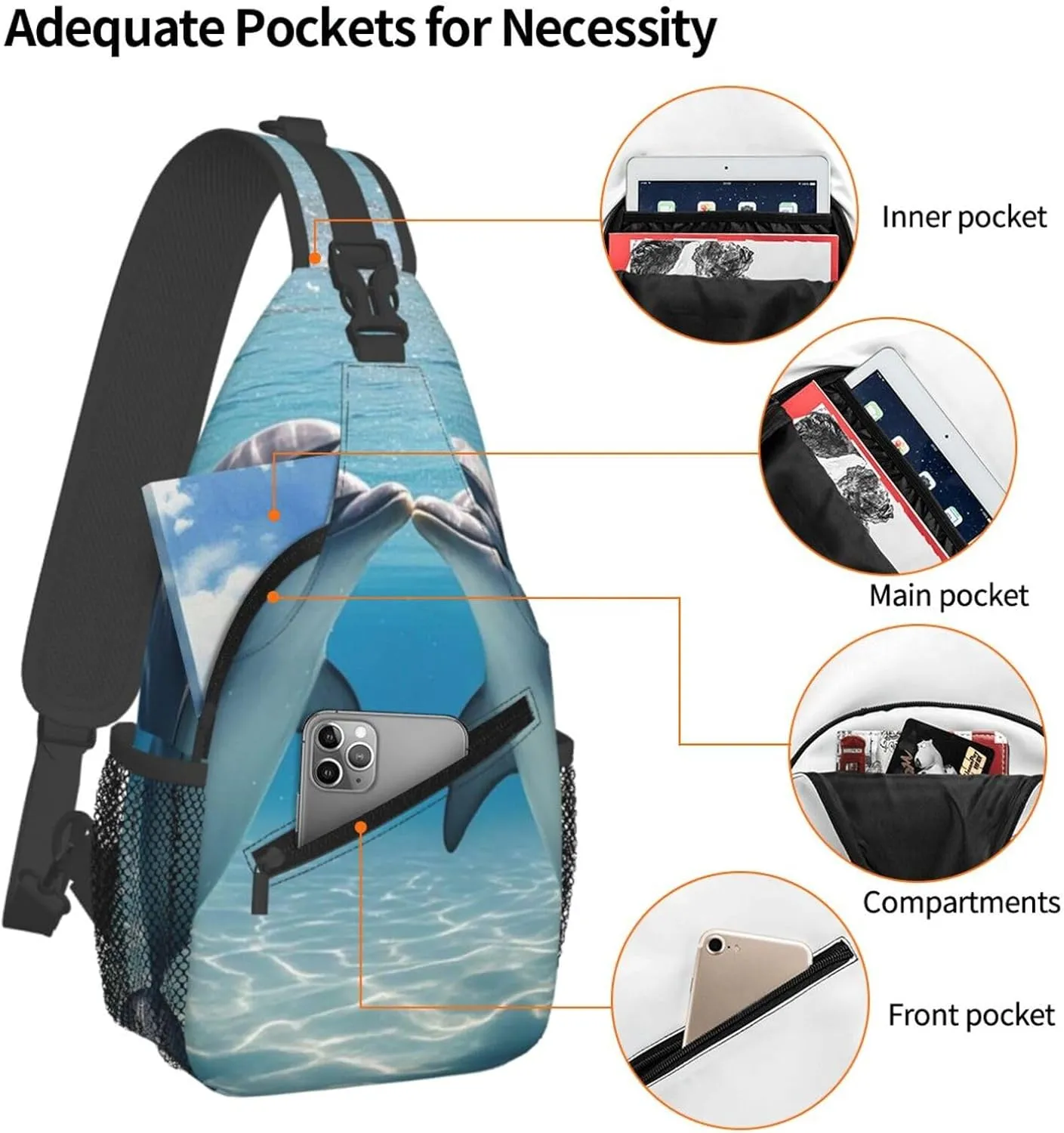 Sling Bag for Men Women Crossbody Backpack Dolphins in Love Crossbody Bag Chest Bag for Travel Sport