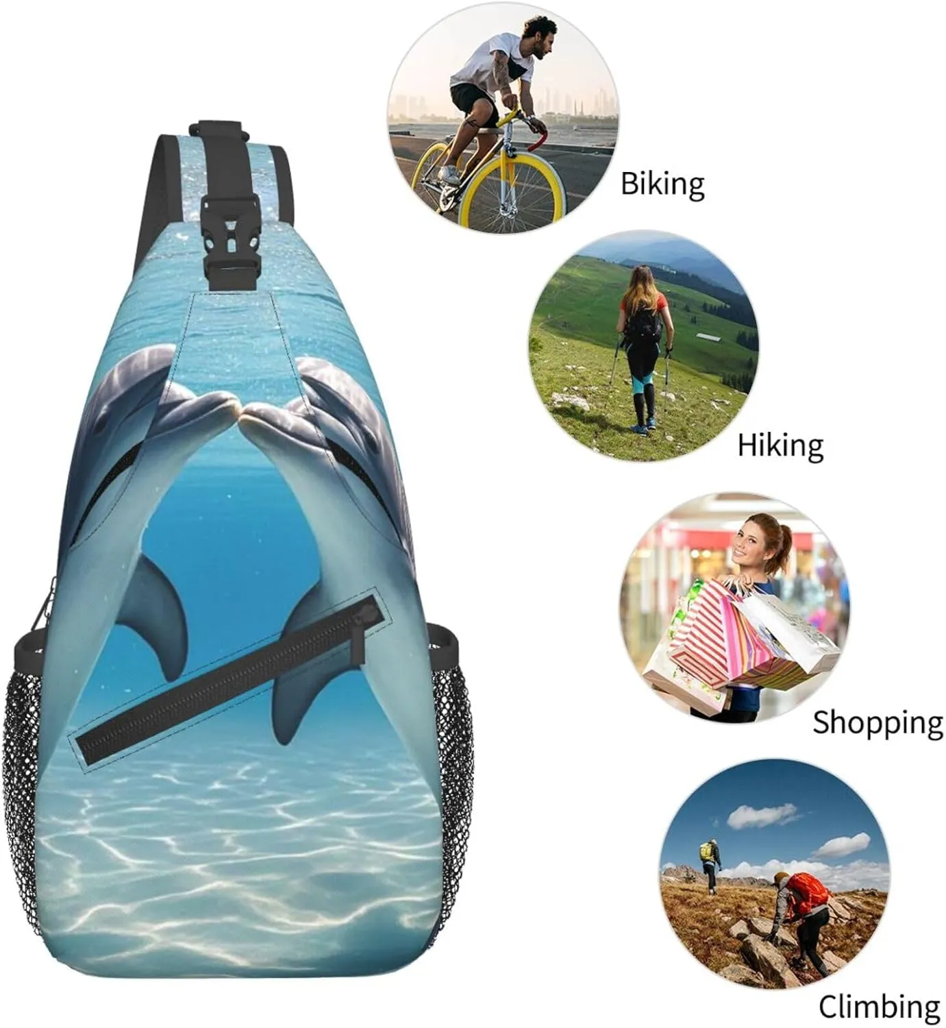 Sling Bag for Men Women Crossbody Backpack Dolphins in Love Crossbody Bag Chest Bag for Travel Sport