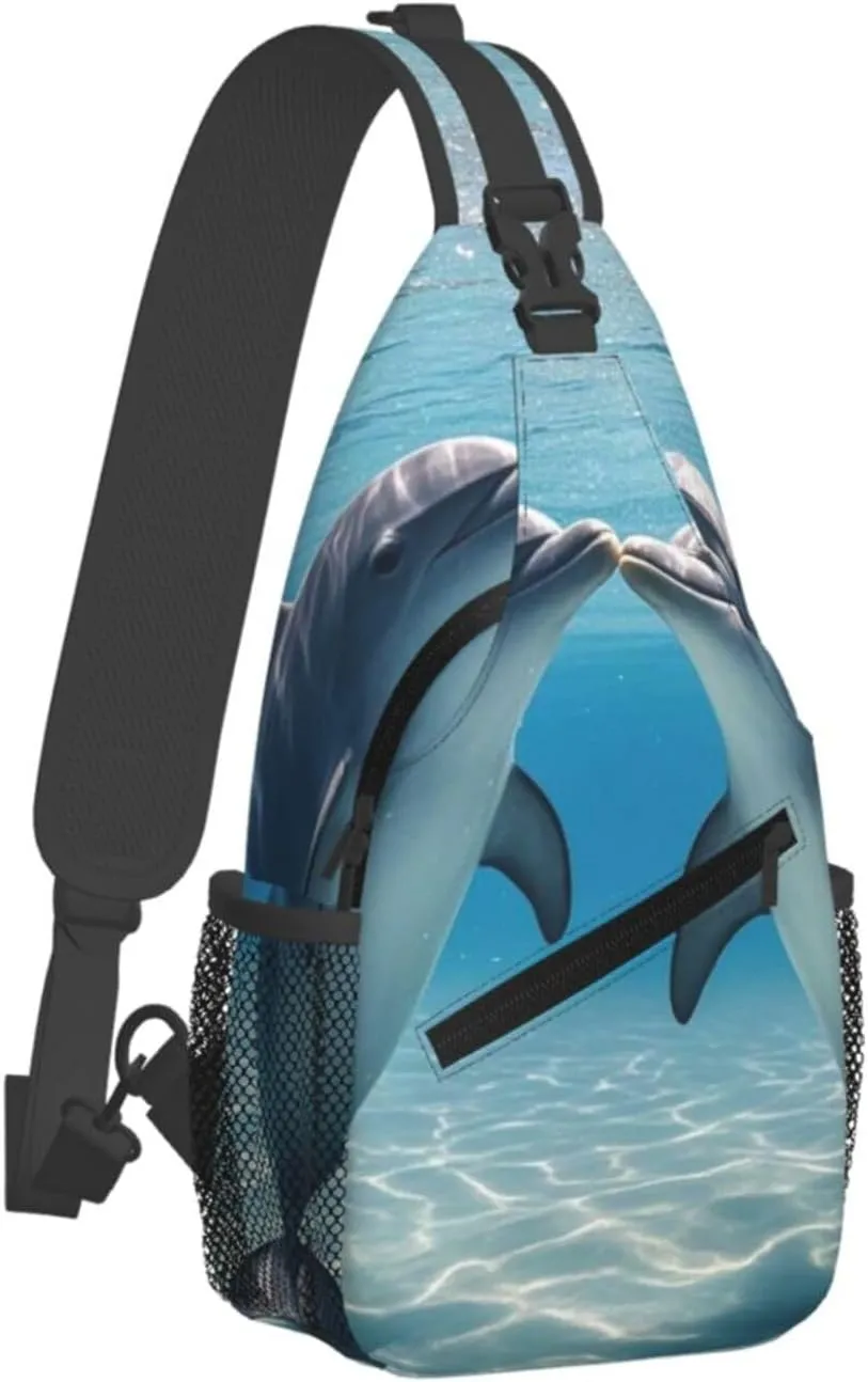 Sling Bag for Men Women Crossbody Backpack Dolphins in Love Crossbody Bag Chest Bag for Travel Sport