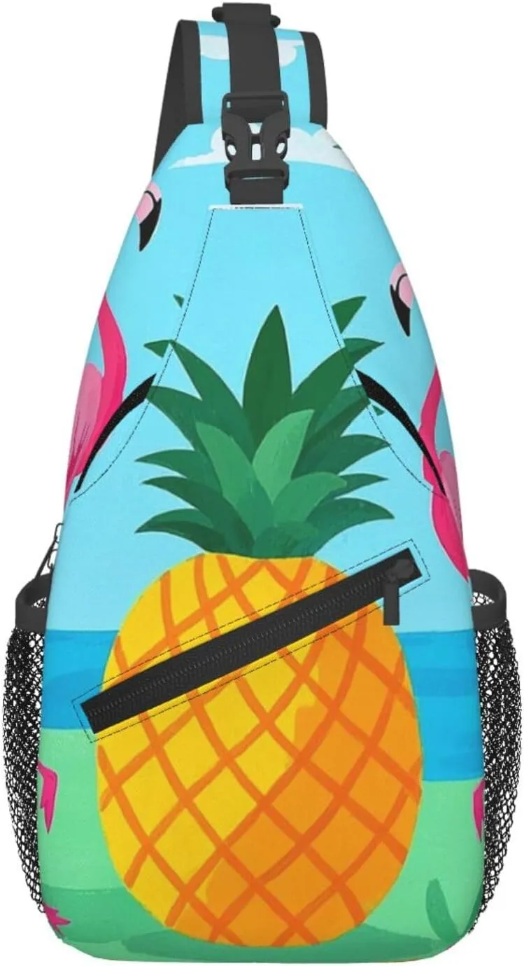 Sling Bag for Men Women Crossbody Backpack Flamingos and Pineapples Crossbody Bag Chest Bag for Travel Sport