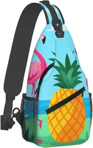 Sling Bag for Men Women Crossbody Backpack Flamingos and Pineapples Crossbody Bag Chest Bag for Travel Sport