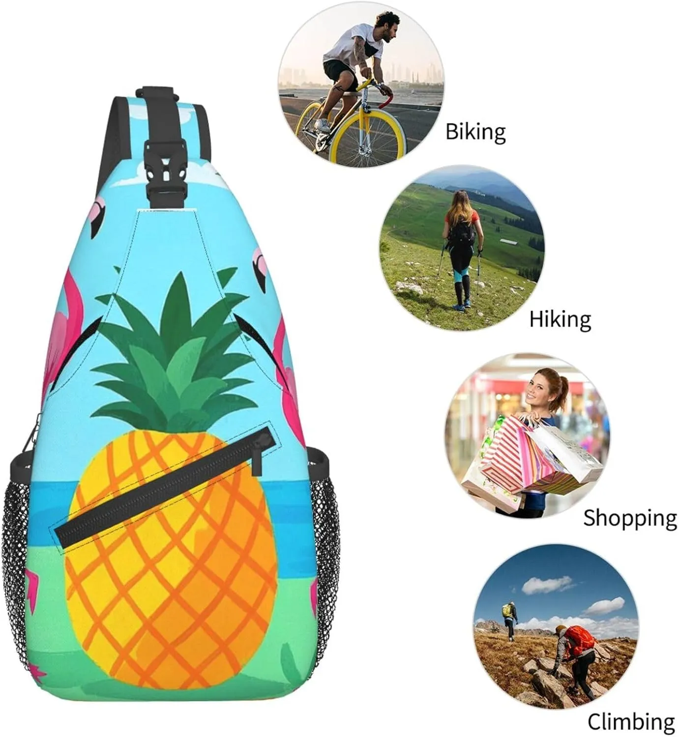 Sling Bag for Men Women Crossbody Backpack Flamingos and Pineapples Crossbody Bag Chest Bag for Travel Sport