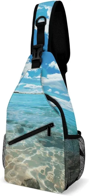 Sling Bag for Men Women Scenic Sea Water Chest Bag Casual Crossbody Bag Sling Backpack for Travel Daypack