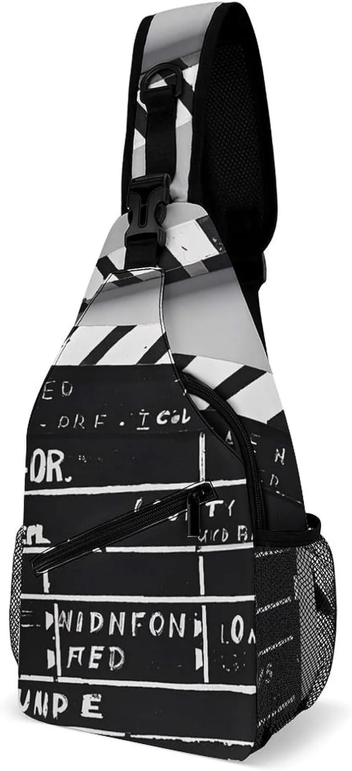 Sling Bag for Women Men Crossbody Bag Black And White Old Movie Action Scene Plates Chest Bag Sling Backpack Fanny Pack Casual Daypack for Travel